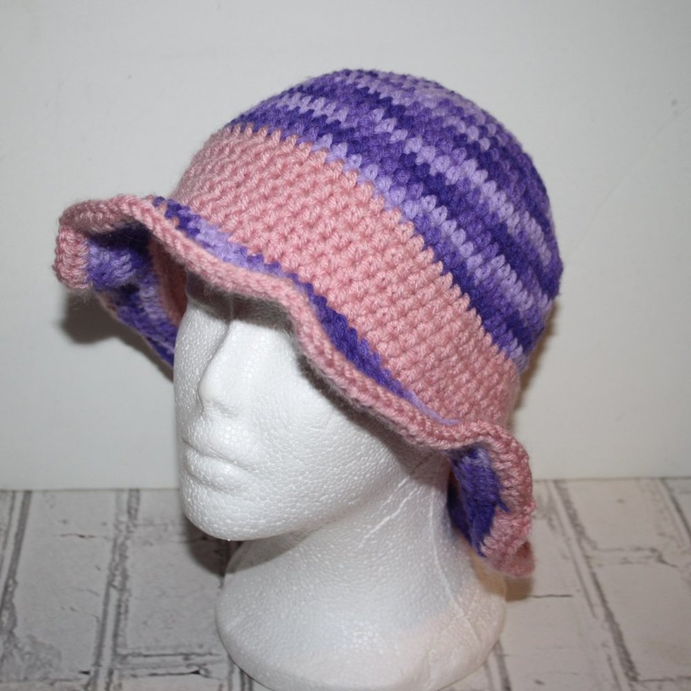 💜💗 Purple & Pink Crocheted Sunhat – Handmade · Adult Size